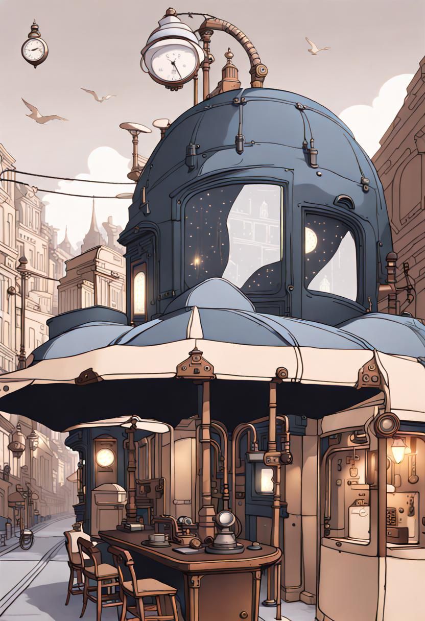 Ethereal Steampunk Metropolis at Dusk