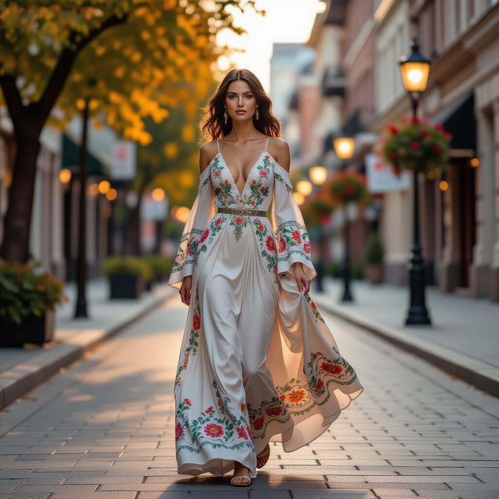 Elegant Woman in Spring Cityscape