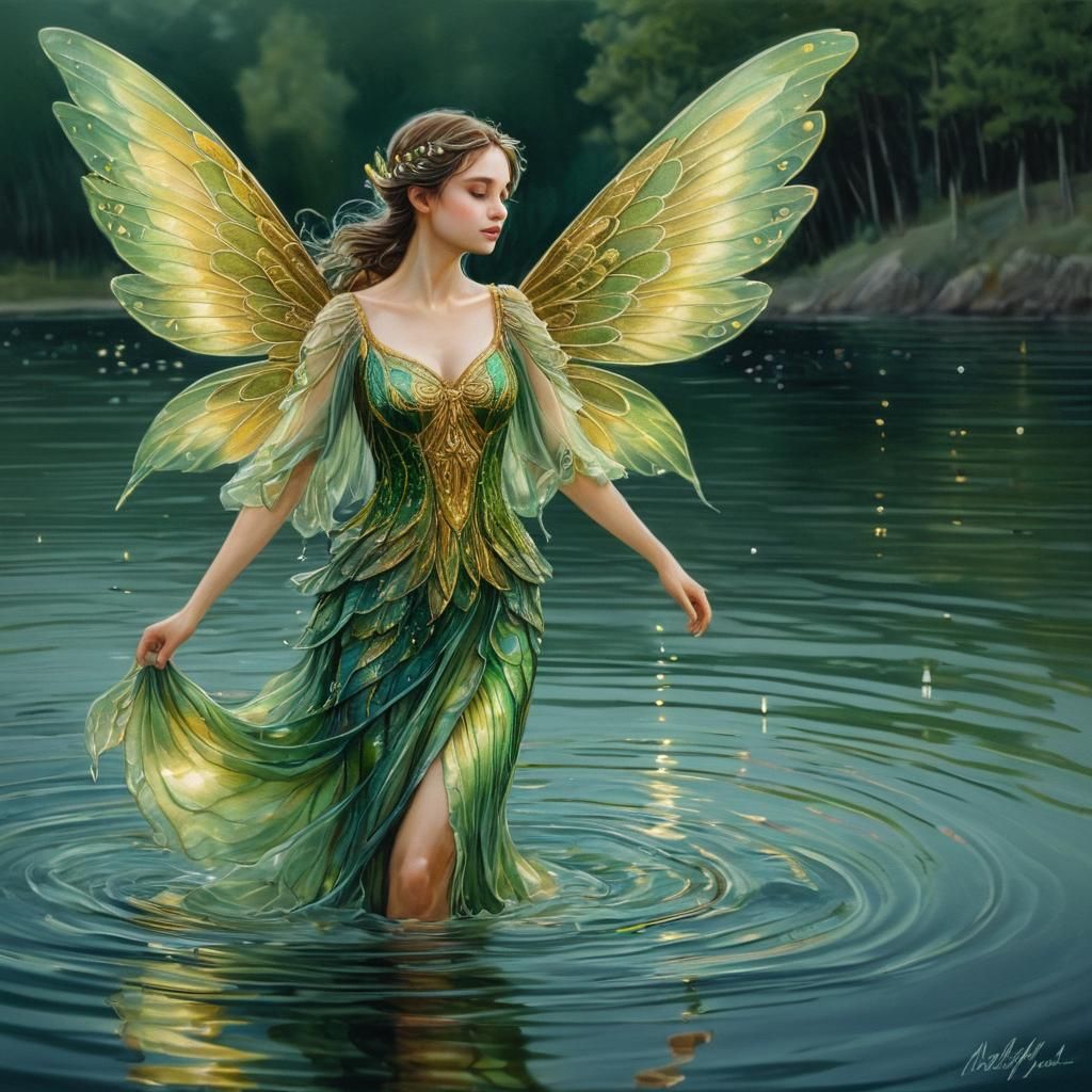 Realistic Fairy Portrait in Dreamy Moonlit Lake Scene