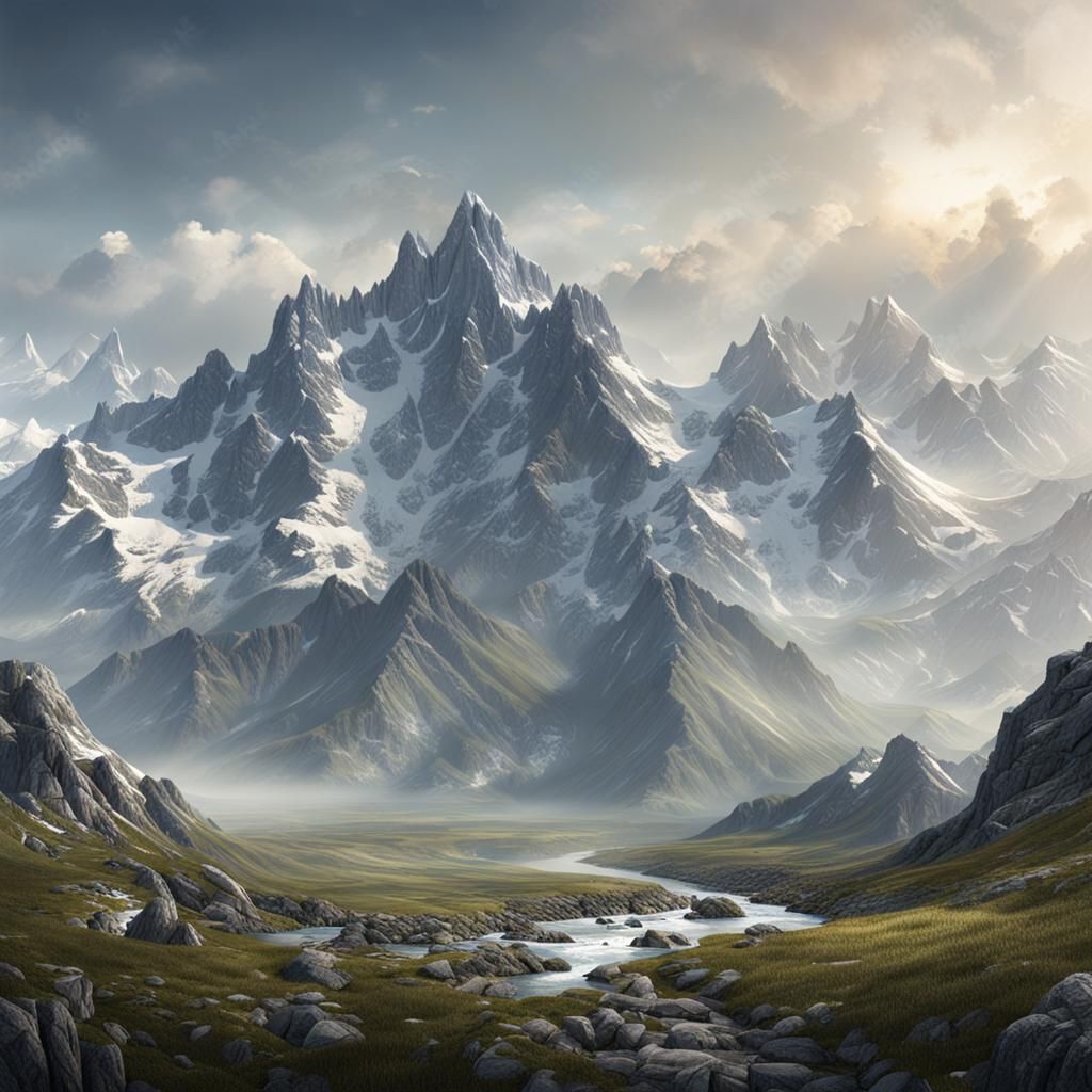 Ethereal Mountain Landscape in Matte Painting Style