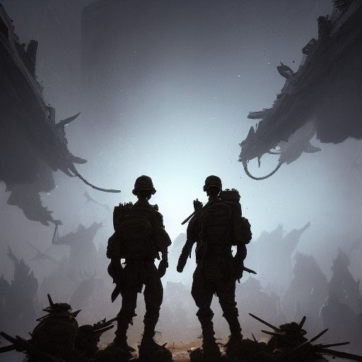 Epic Dark Fantasy Soldier Confronts a Sinister Shadow
