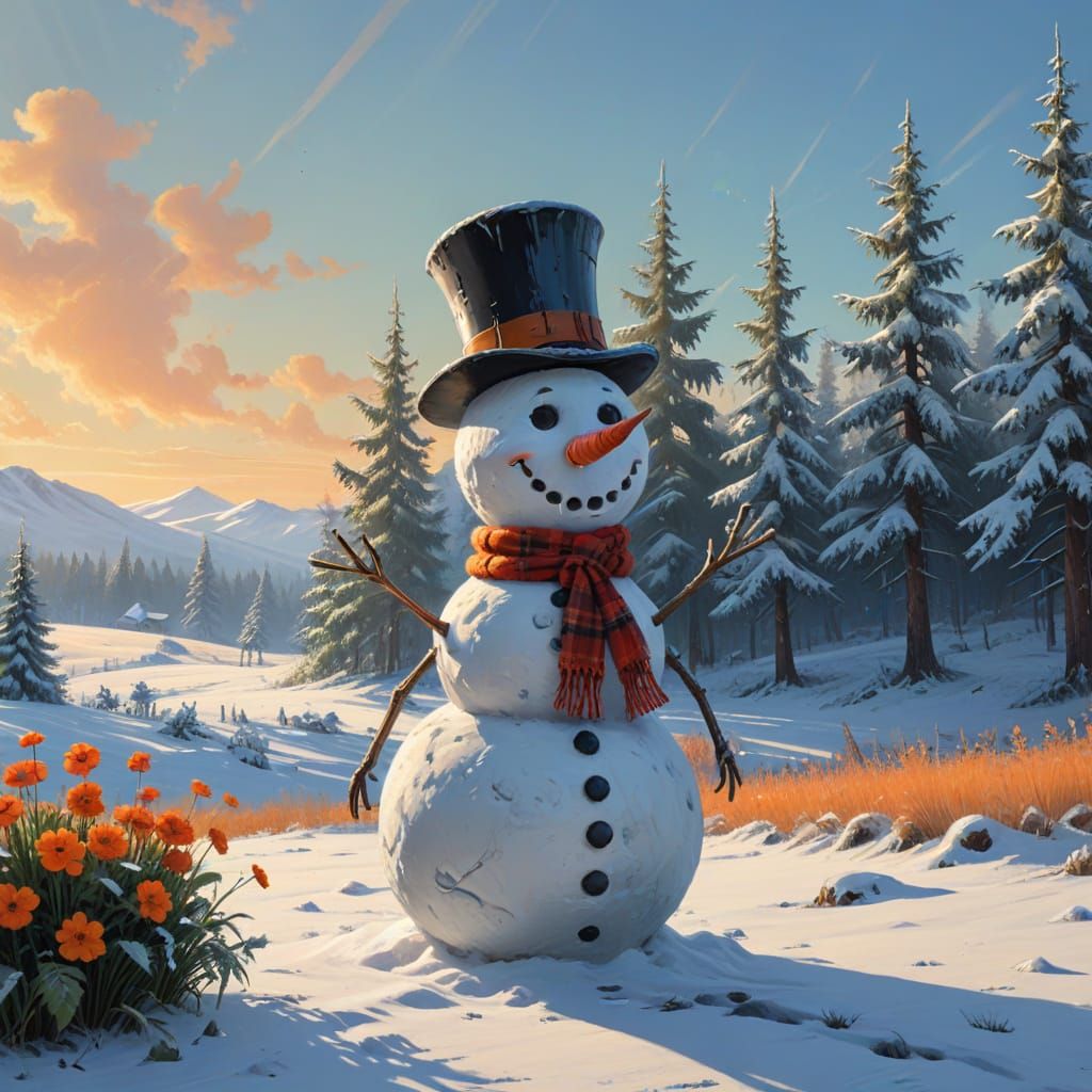 Winter Wonderland with Windmill and Snowman