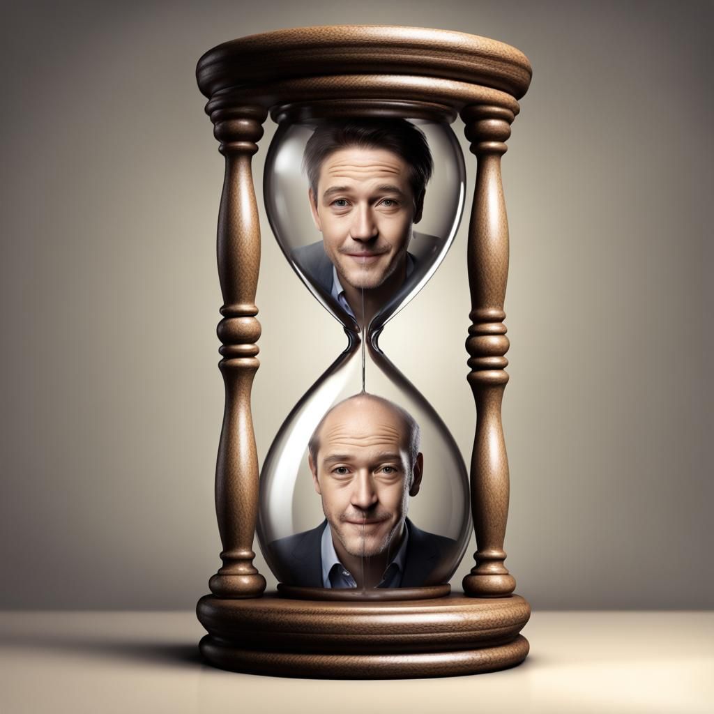 Timeless Transformation: Man's Life Passes in an Hourglass
