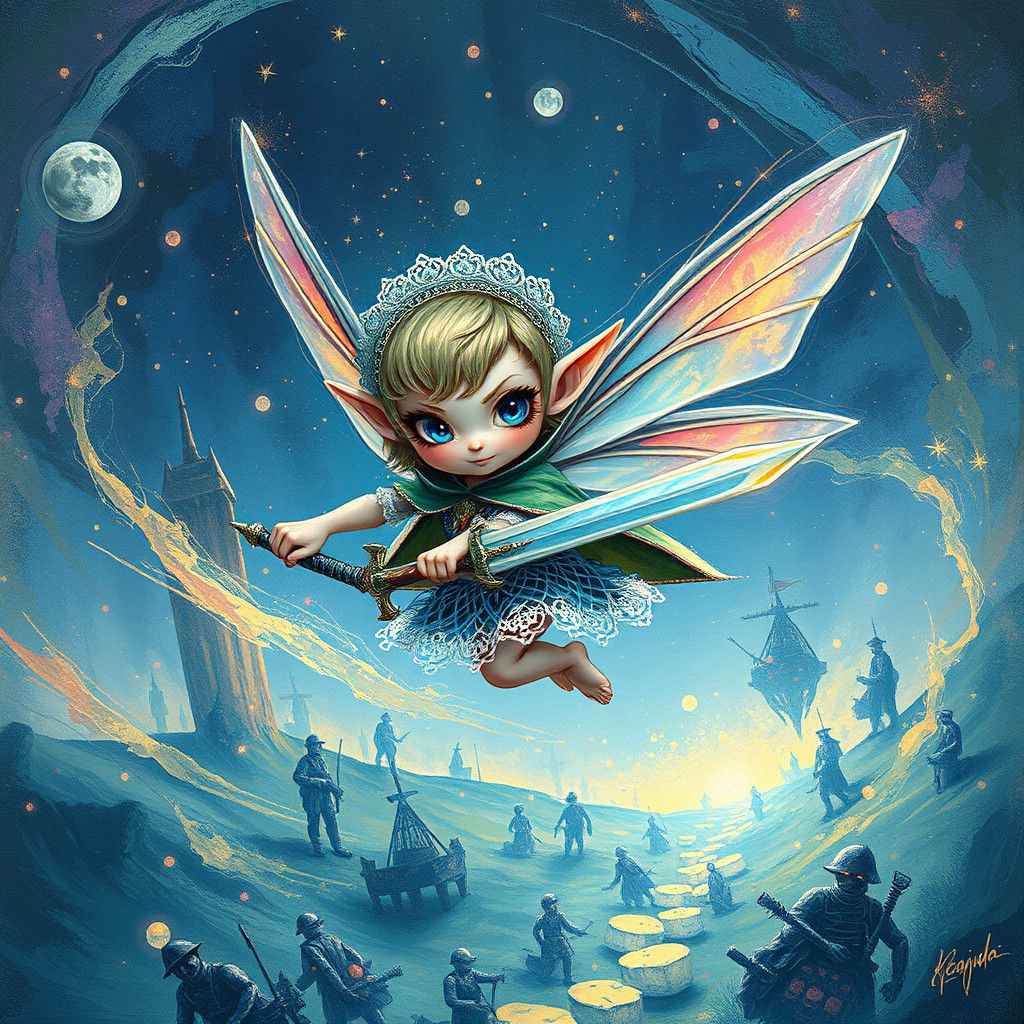 Vibrant Chibi Fairy Elf in Whimsical Heavy Metal Aesthetic