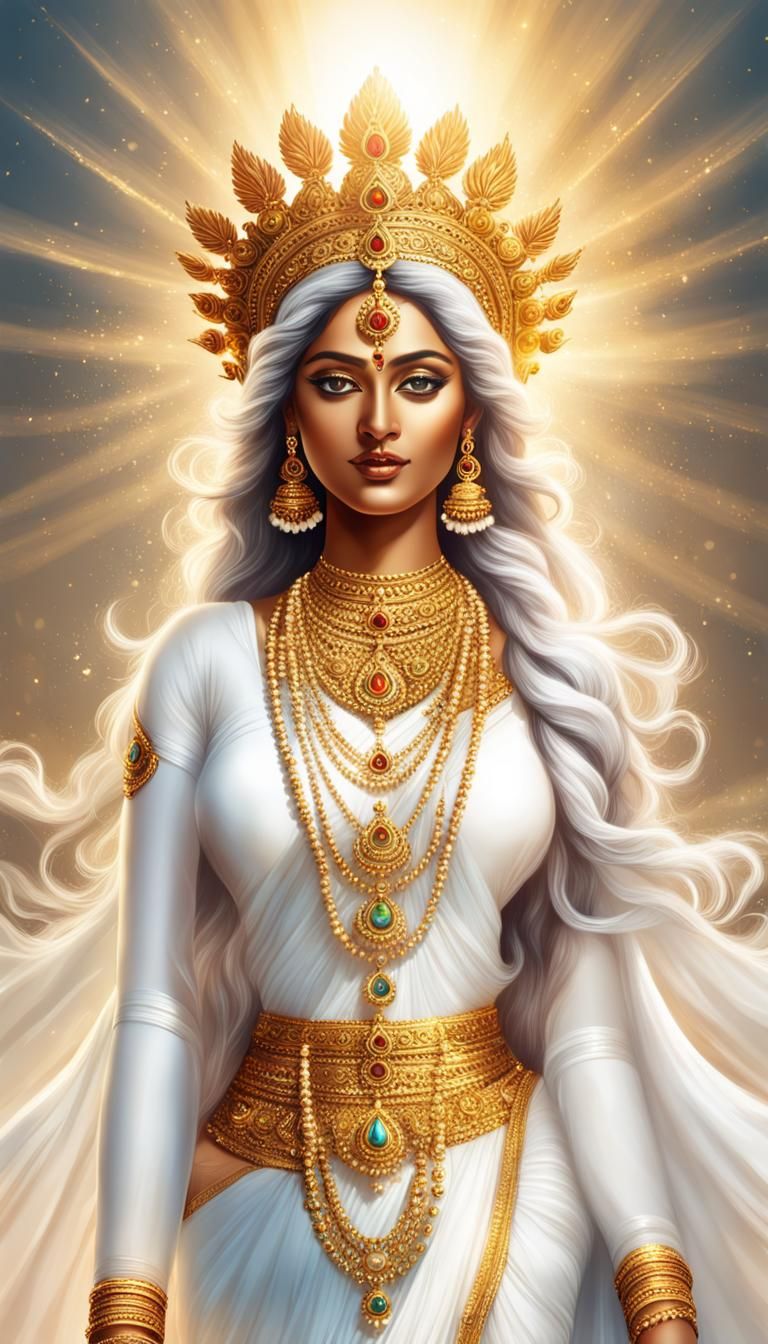 Ethereal Bengali Goddess Shines with Radiant Light