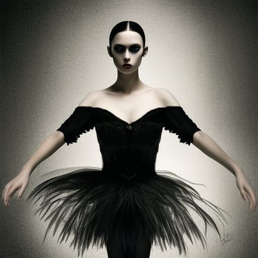 Gothic Black Swan Ballerina Portrait in High Contrast
