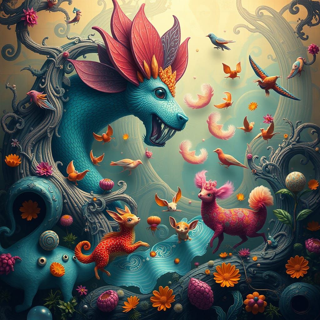 Whimsical Animals Frolic in a Fantastical Environment