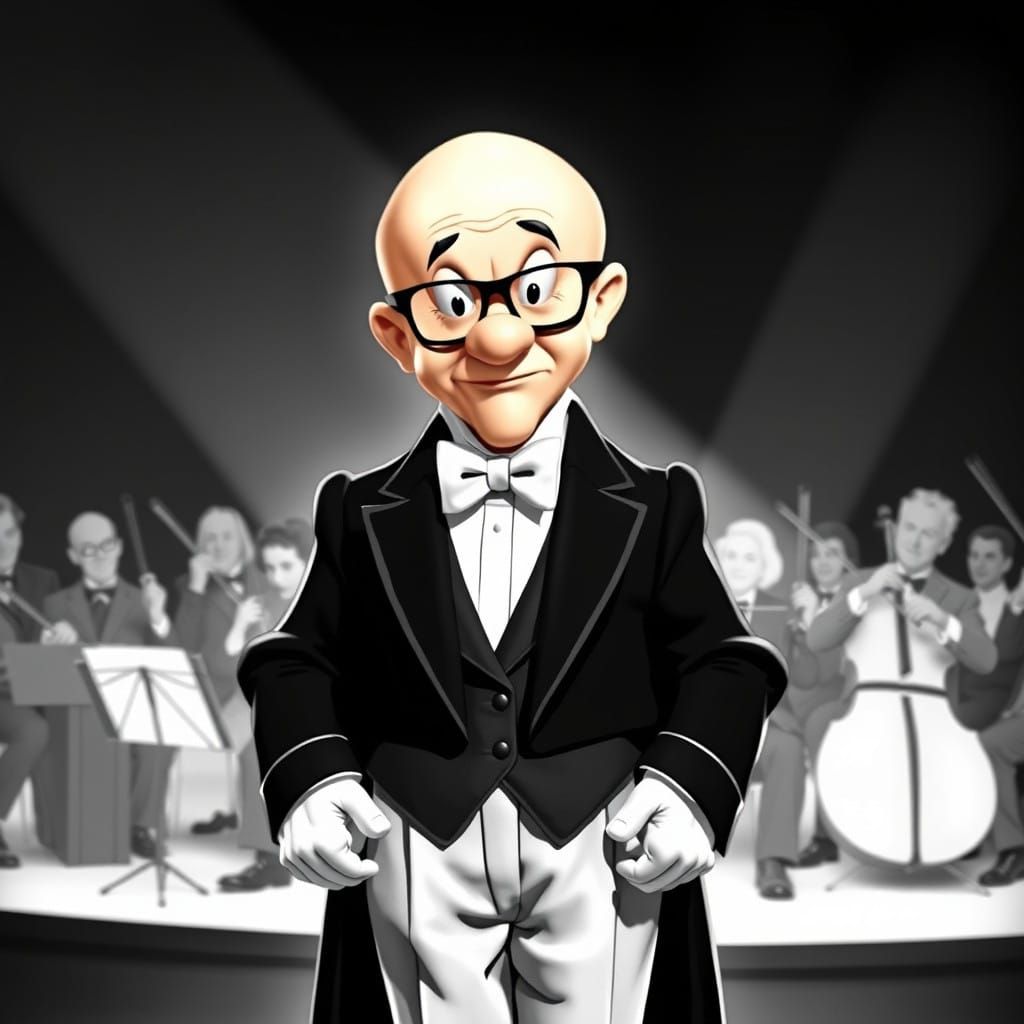 Elmer Fudd Conducts Orchestra in Childlike Tuxedo