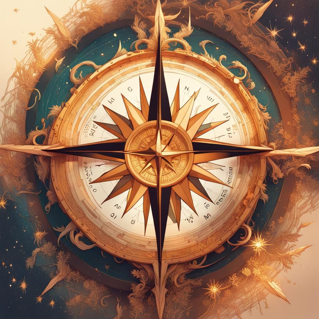 Golden Compass Masterpiece in Intricately Carved Digital Art...