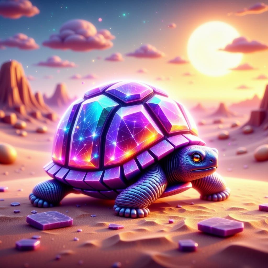 Vibrant Cubist Tortoise in Desert Landscape