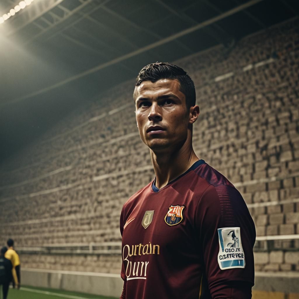 Cinematic Cristiano Ronaldo in Iconic Barcelona Football Kit