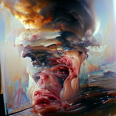 Surrealist Oil Painting of a Chaotic Landscape