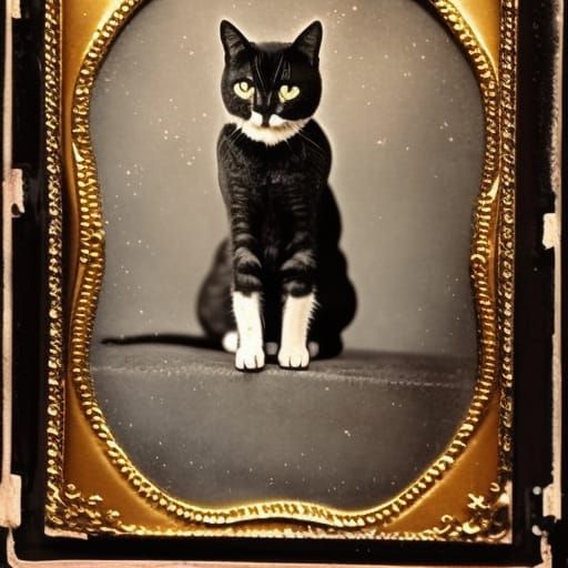 Cat as Crackled Daguerreotype Photograph