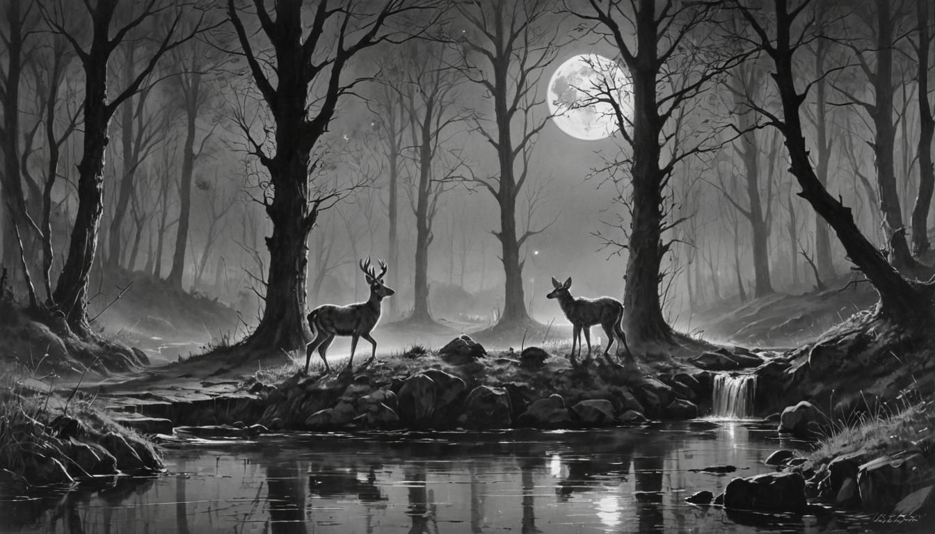 Midnight Serenade of Fawn and Moon
