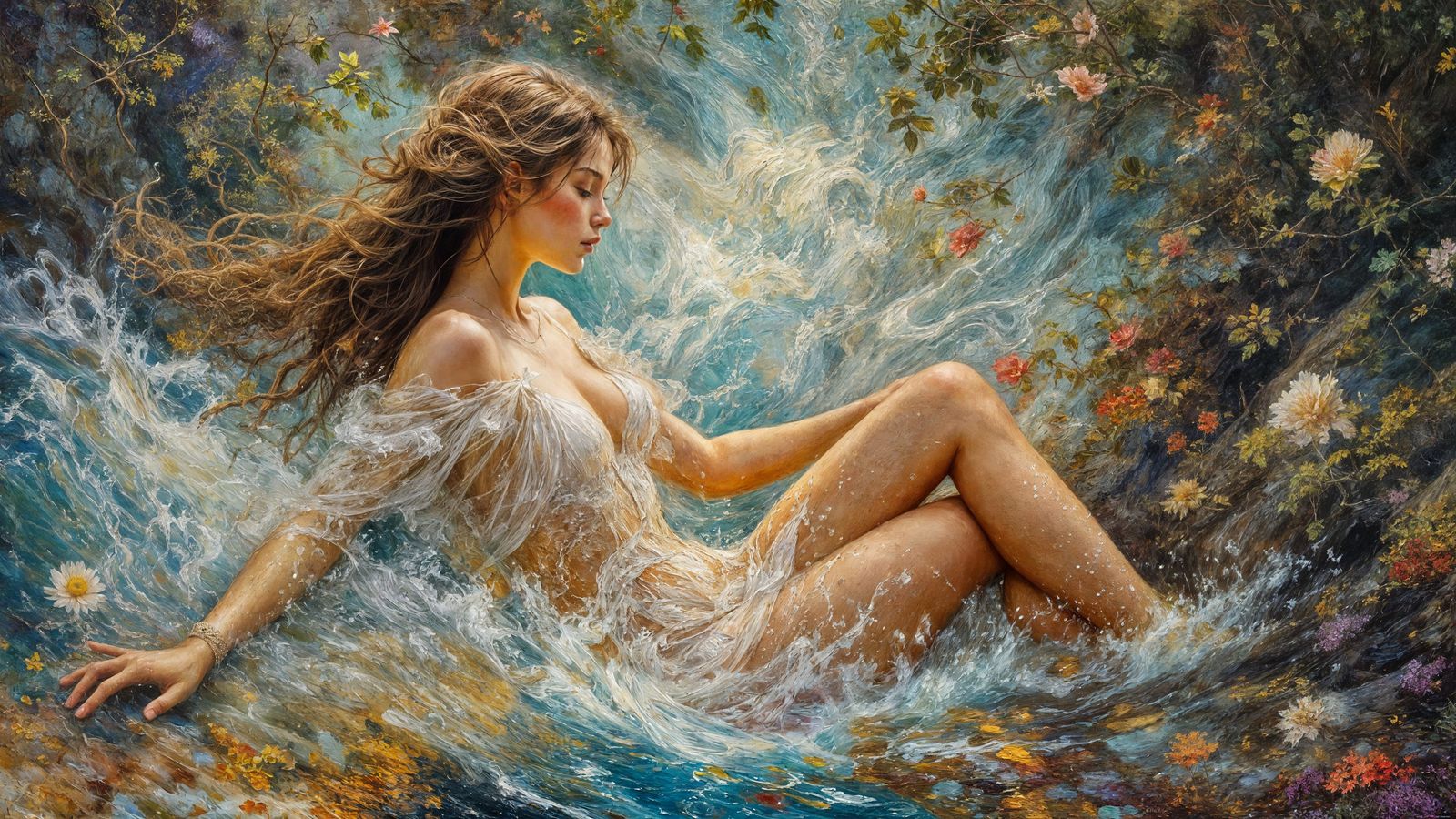 River Goddess: An Impressionist Oil Painting