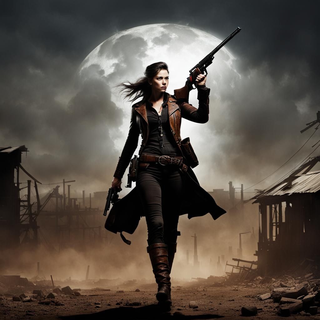 Female Gunslinger in a Post-Apocalyptic Wasteland