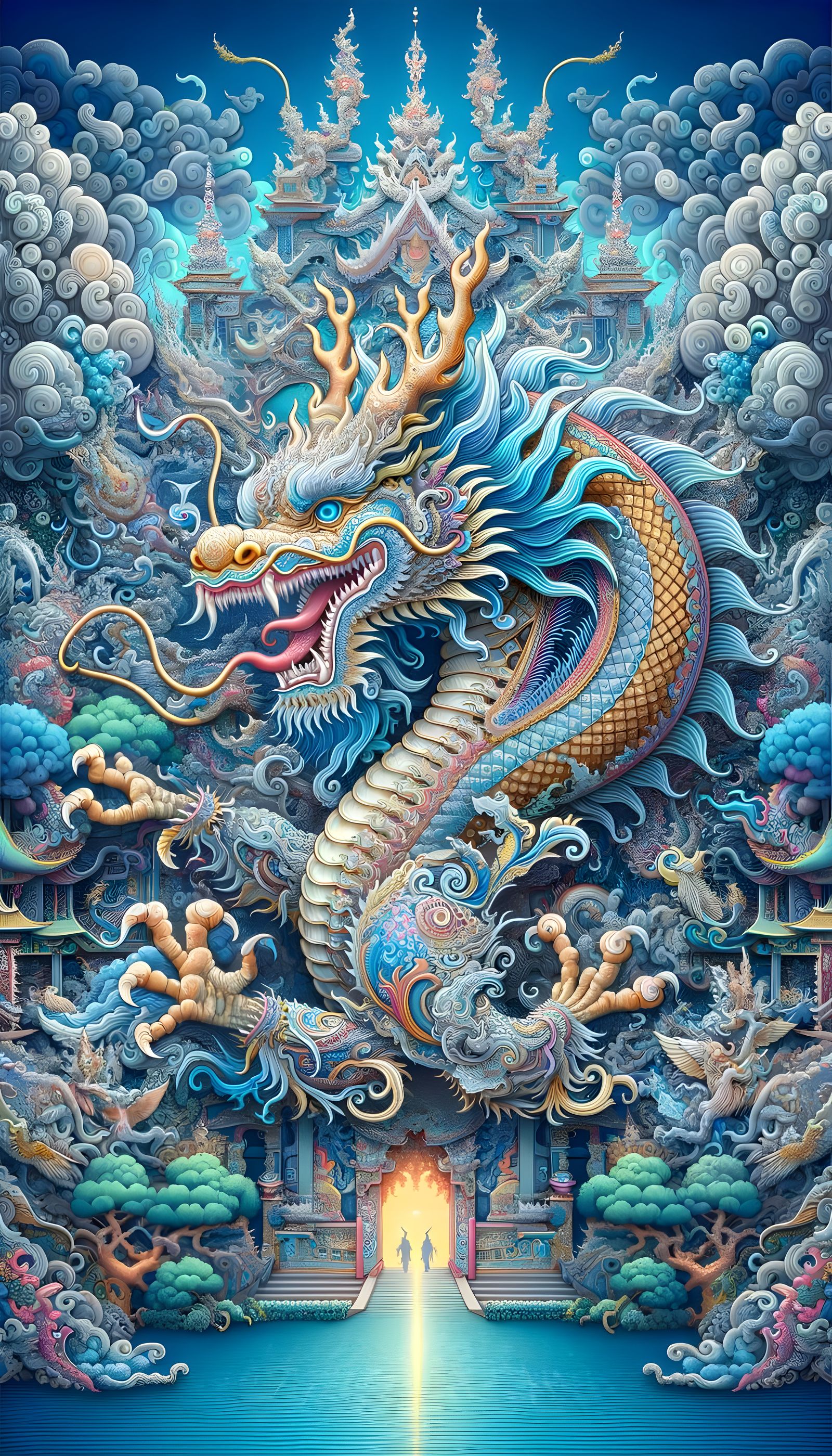 Cosmic Dragon in a Vibrant Garden