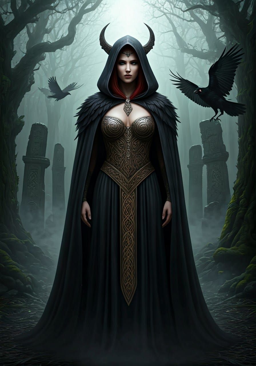 Morrigan in Mystical Celtic Forest