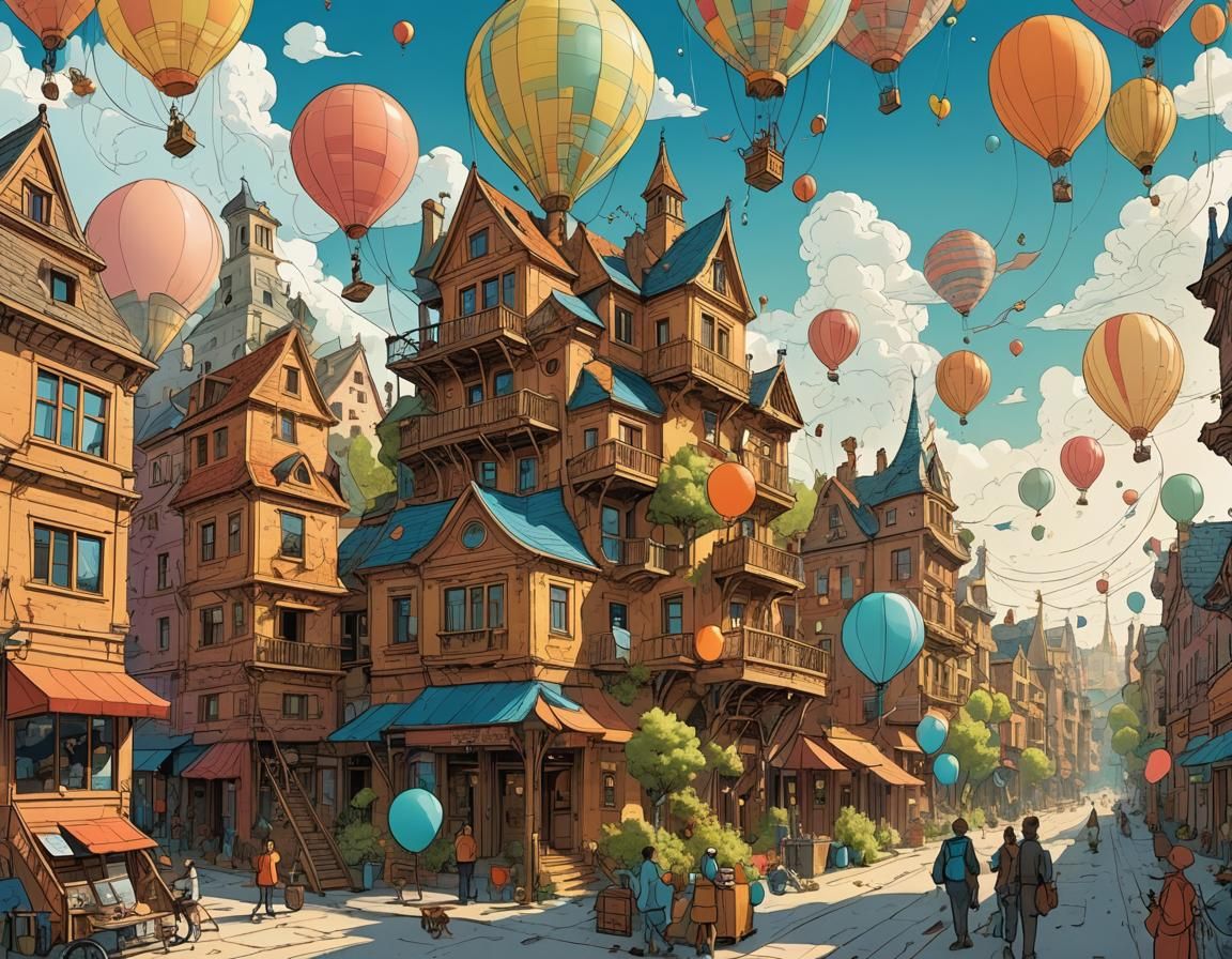 Surreal Cityscape in Whimsical Art Style