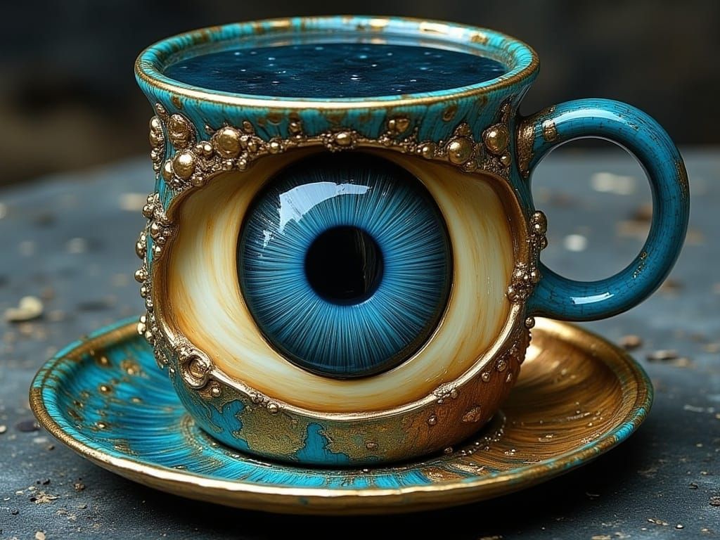 Aurora-Colored Alien Chalice in Enamel Porcelain Coffee Art