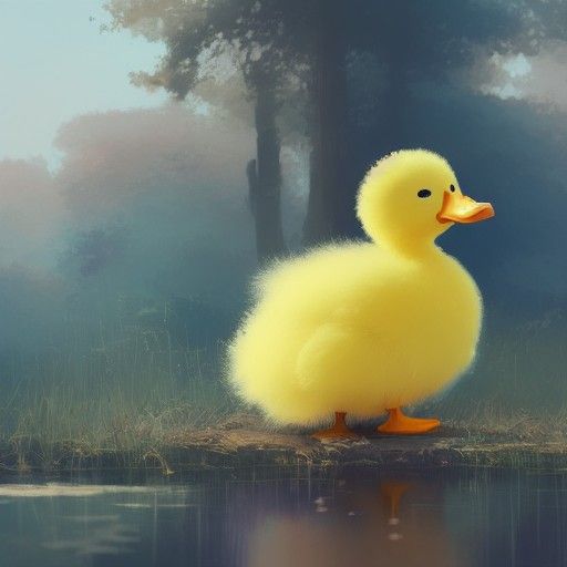 Cute Fluffy Yellow Duck in Anime Cinematic Style
