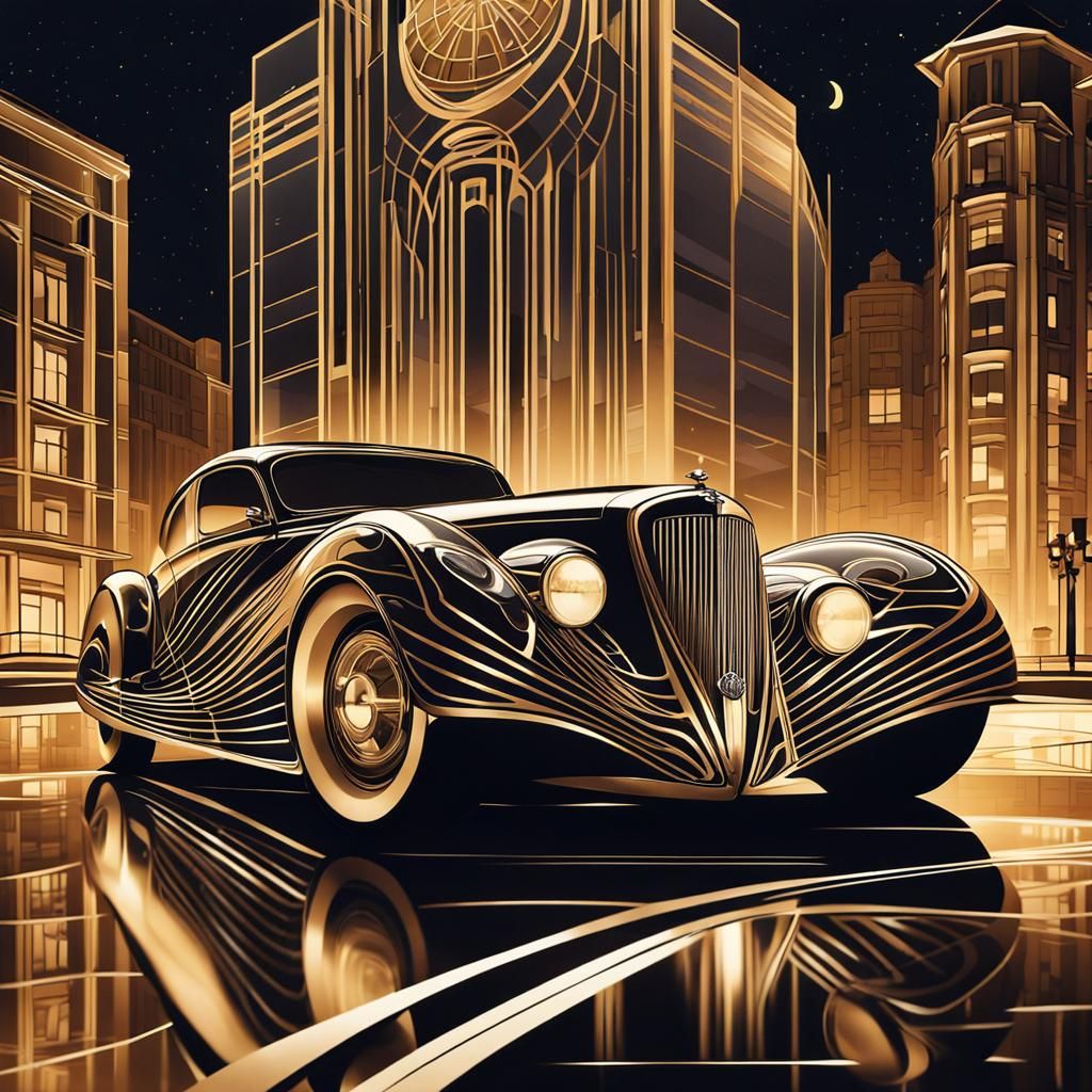 Sleek Luxury Car in Art Deco Style, Inspired by Tamara de Le...
