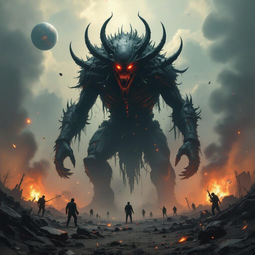 Terrifying Cybernetic Demon in Apocalyptic Landscape