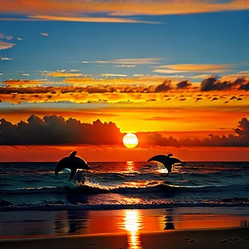 Sunny Beach Morning with Dolphins and Kids