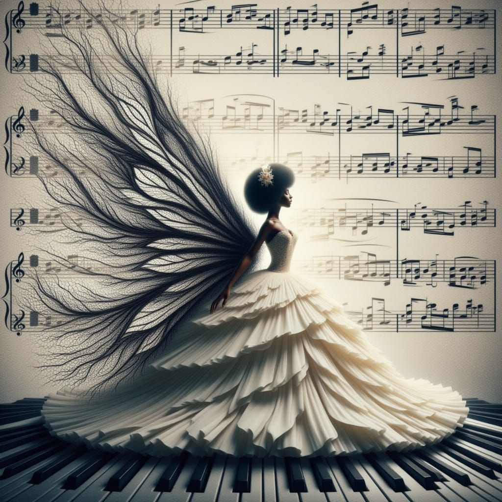 Enchanting Fairy Playing Piano in Winter