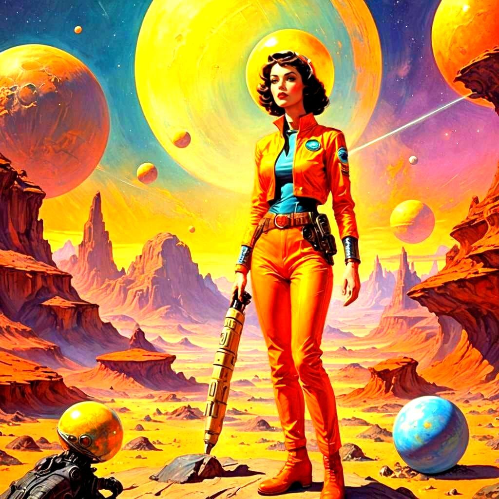 Sensational Alien World Siren, 1940s Pulp Magazine Style Oil...