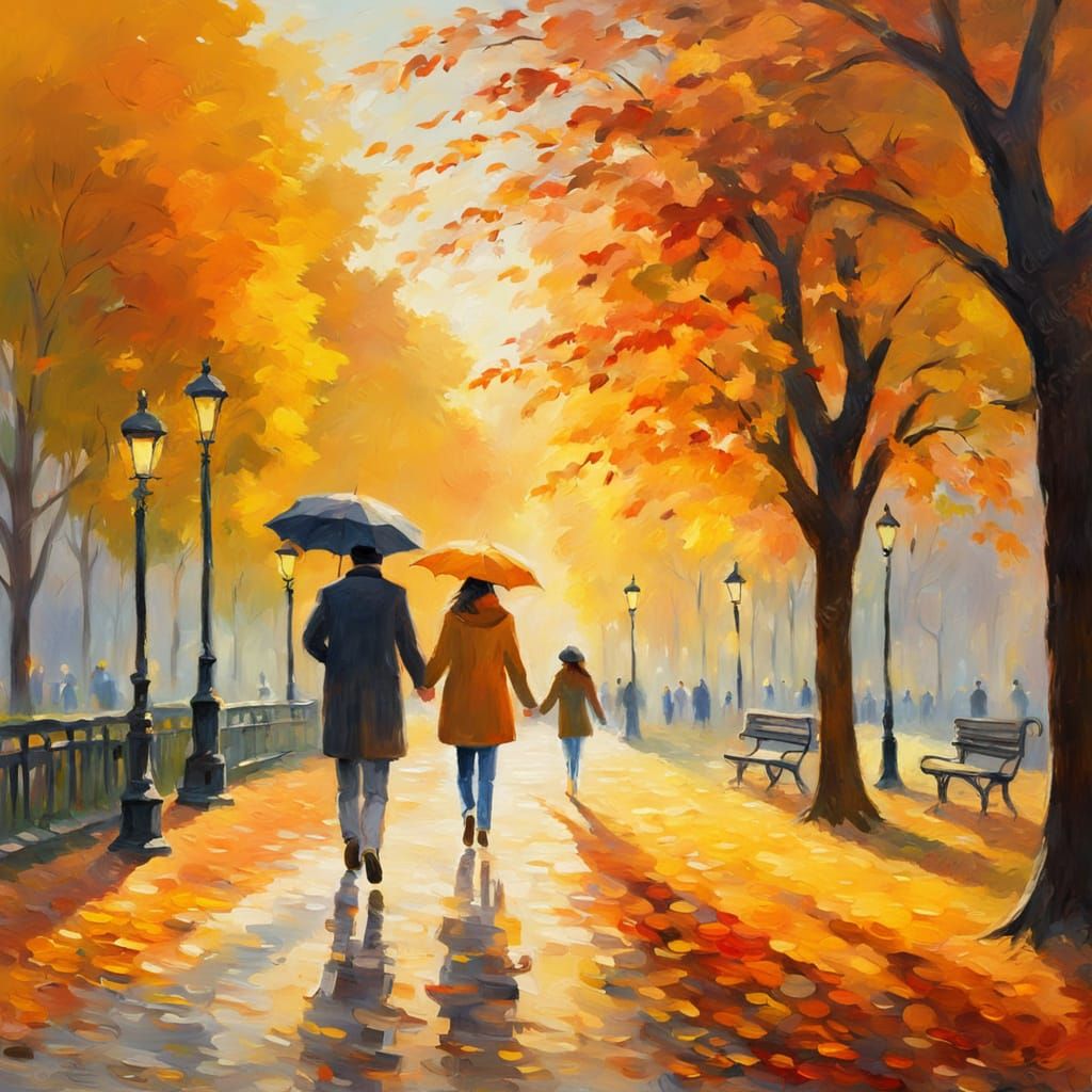 Romantic Autumn Date: Impressionist Painting in Monet Style