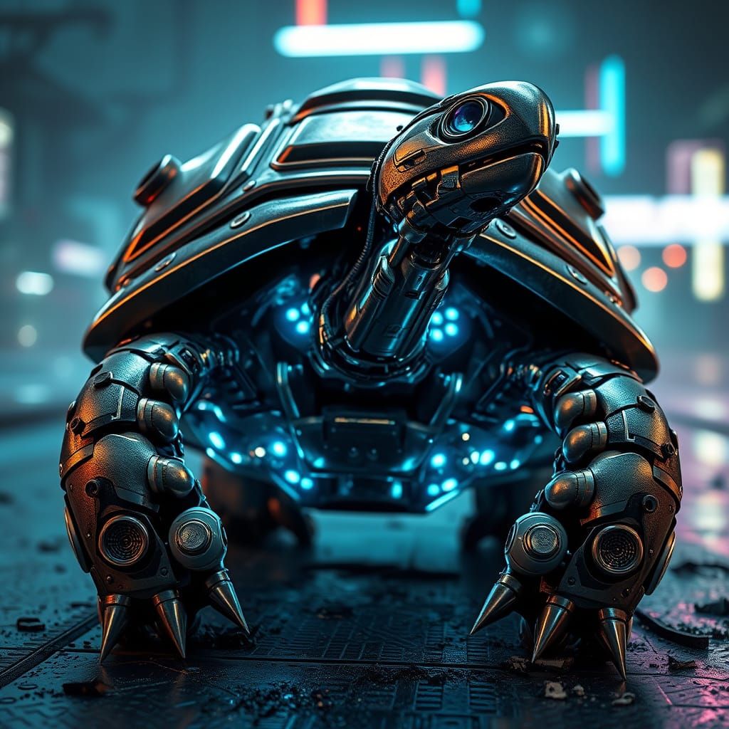 Cyberpunk Robotic Turtle with Glowing Circuits