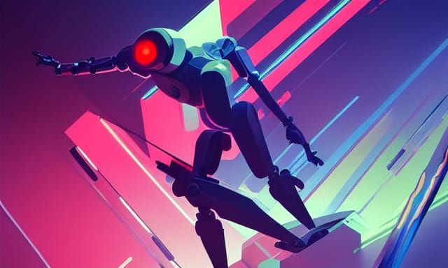 Dynamic Robot Hand Concept Art in Neon Colours