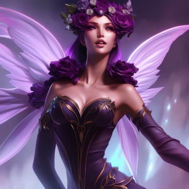 Dark Flower Fairy Portrait in Hyperdetailed Fantasy Art