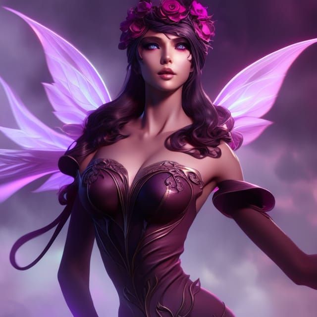 Dark Floral Fairy Portrait in Hyperdetailed Style