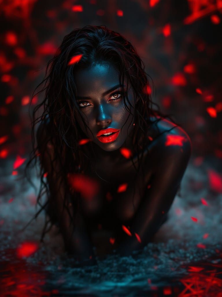 Seductive Woman with Body Paint in Dynamic Pose