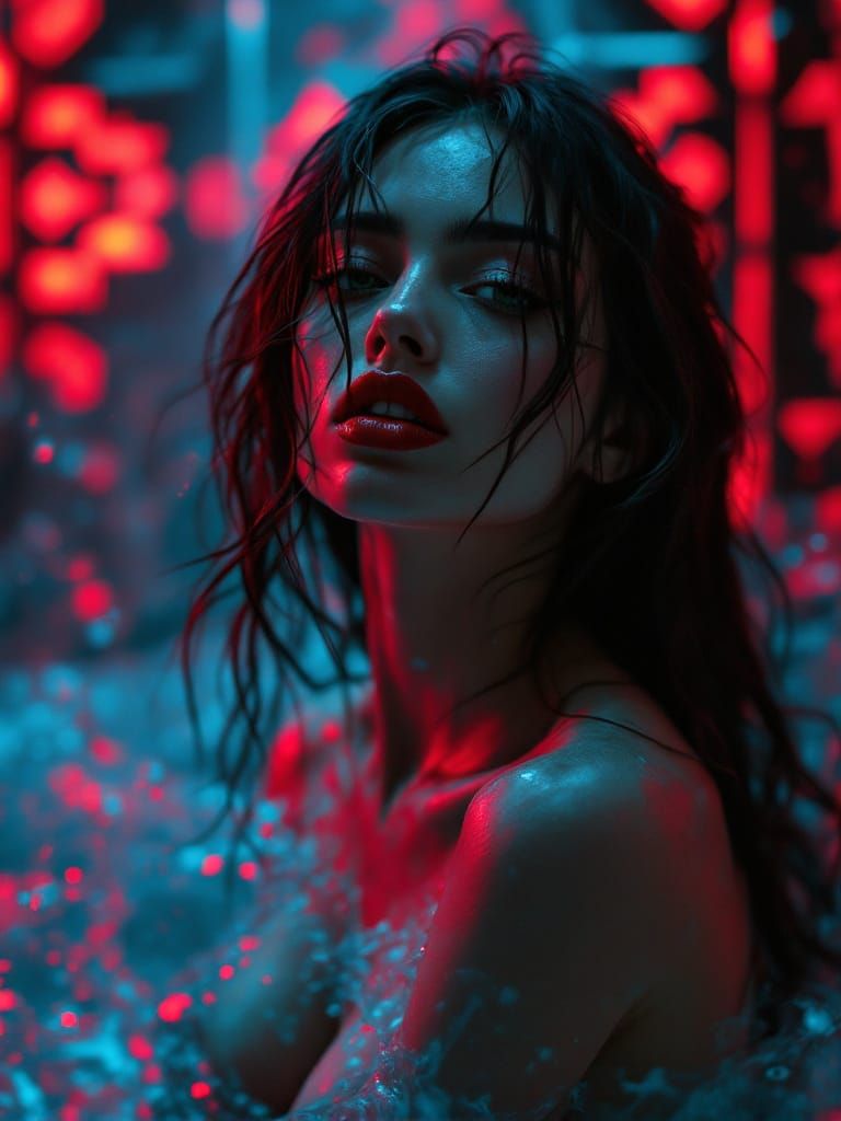 Seductive Woman in Motion with Sacred Geometric Patterns