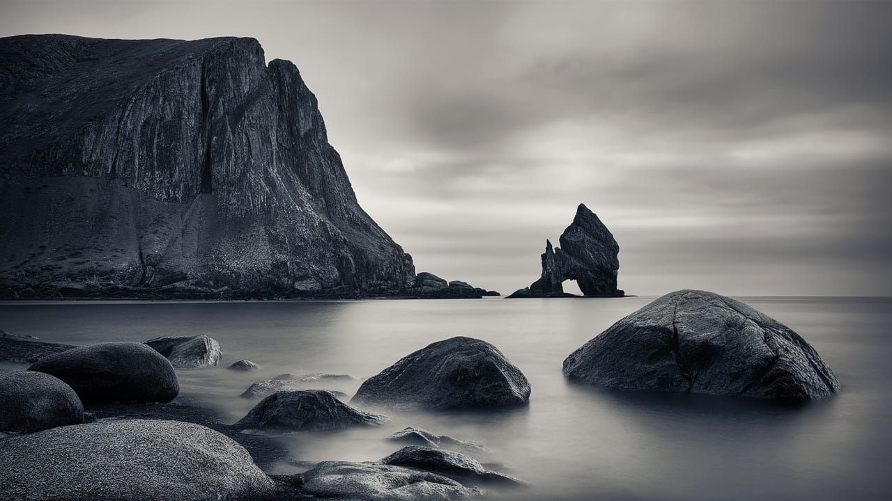 Ethereal Gothic Coastline in Monochrome