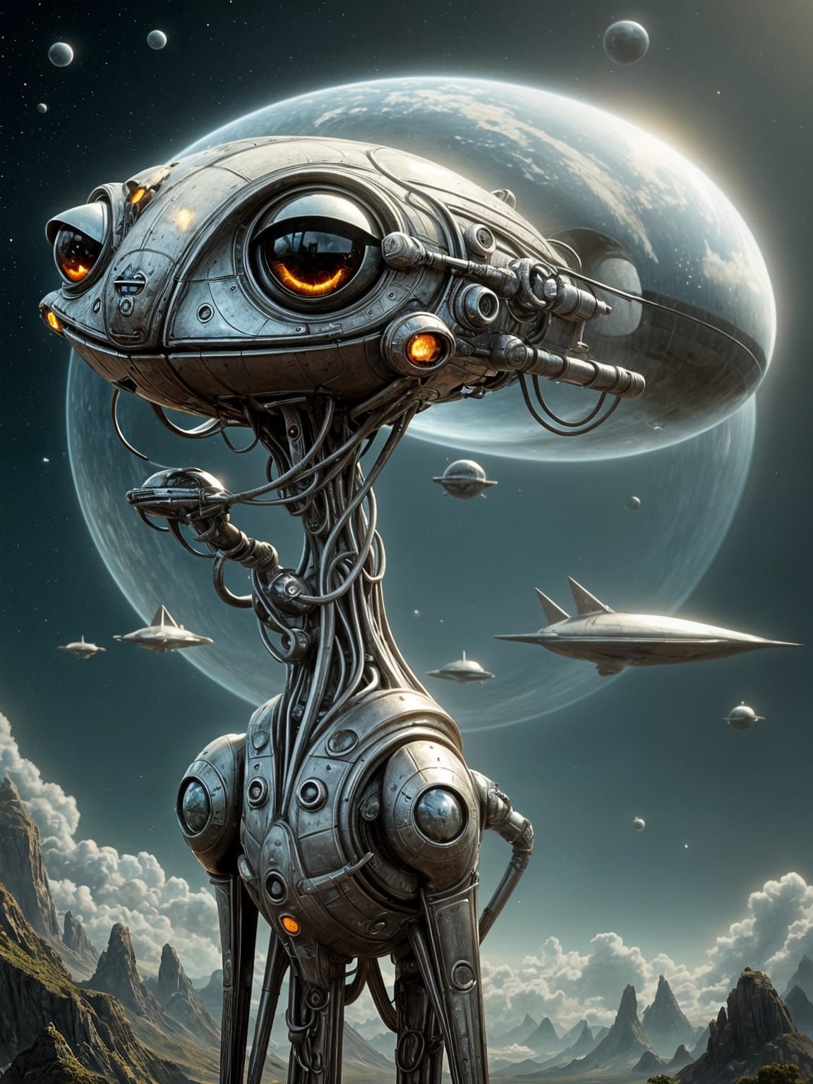 Surreal Alien Figure in Whimsical Sci-Fi Illustration