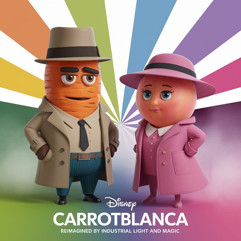 An anthropomorphic male carrot dressed in a trench coat and ...