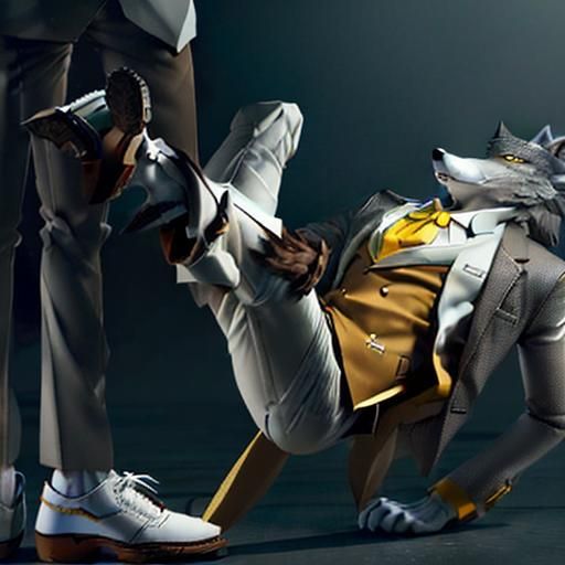 (Anthropomorphic male greybrownish wolf  Mr.Wolf:50) wear (a...