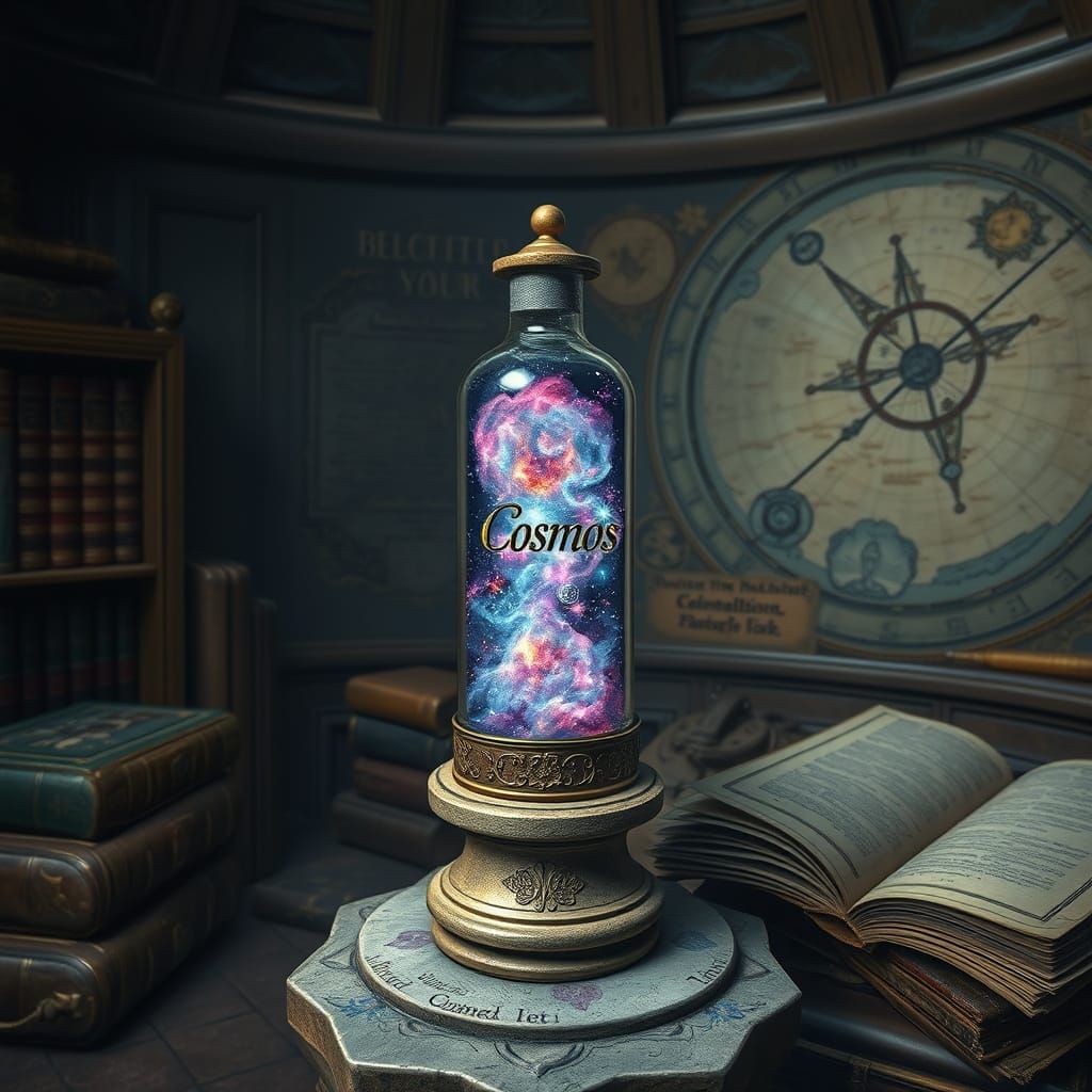 Ornate Glass Vial of Nebulae in Dreamlike Style