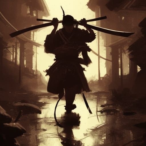 Samurai Warrior Unleashed in Dark Fantasy Art