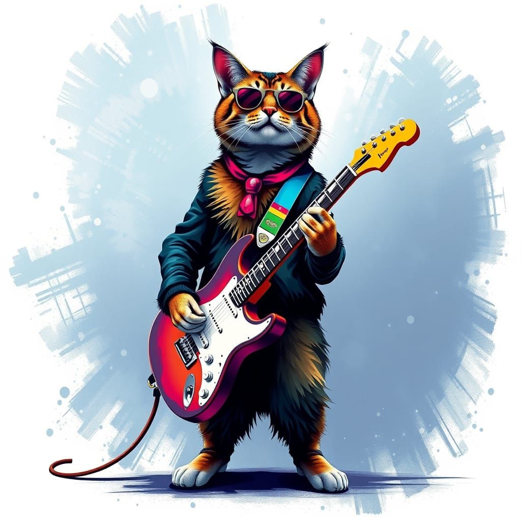 Rockstar Cat Shredding Electric Guitar