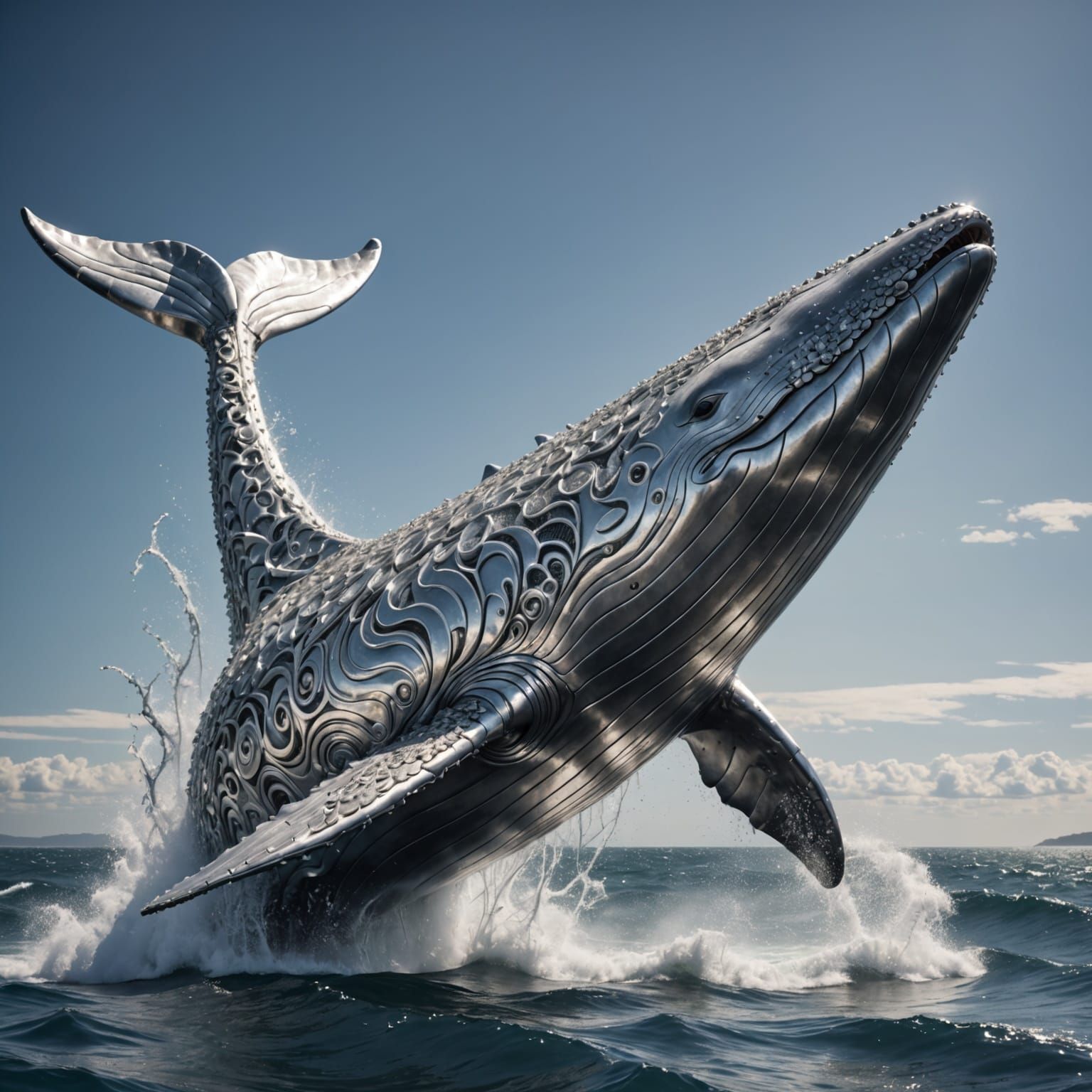 Metallic Whale Explosion in Shimmering Light
