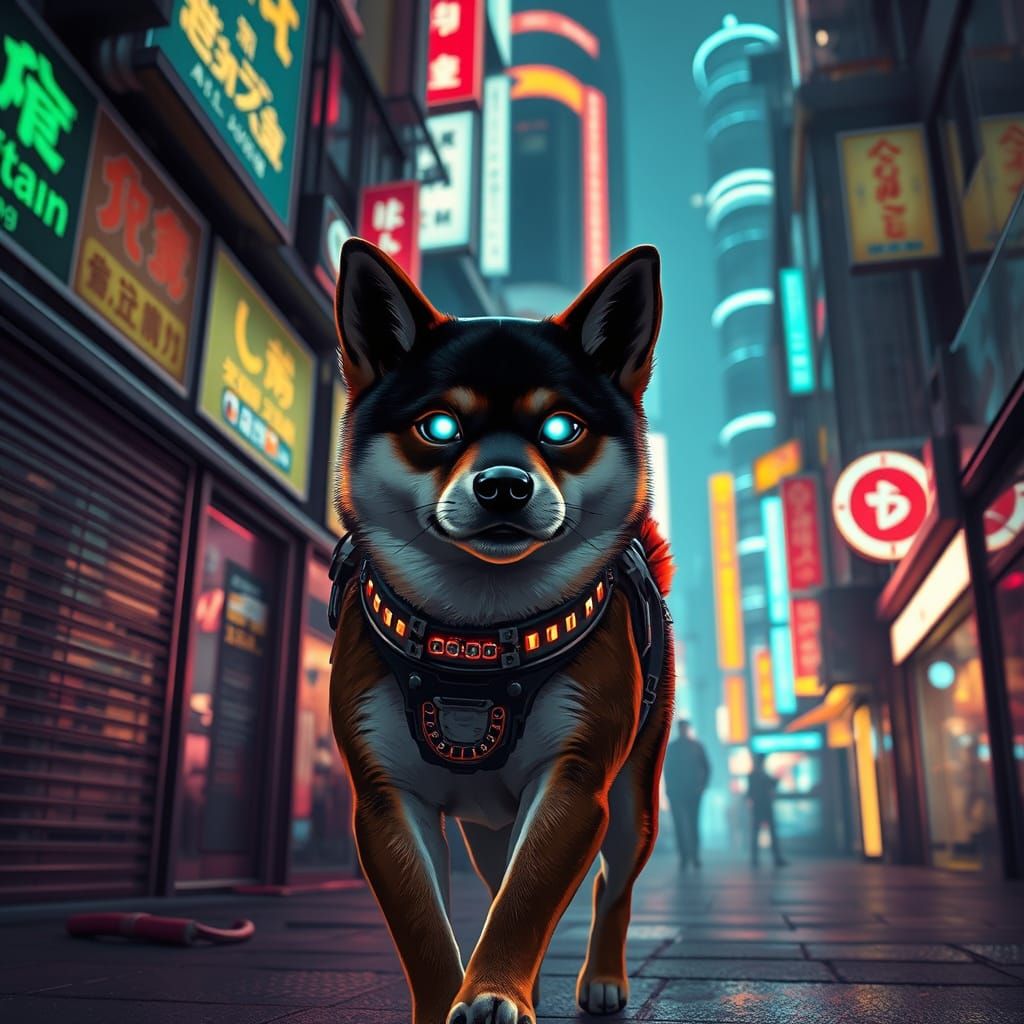 Cyberpunk Shiba Inu in Futuristic Osaka