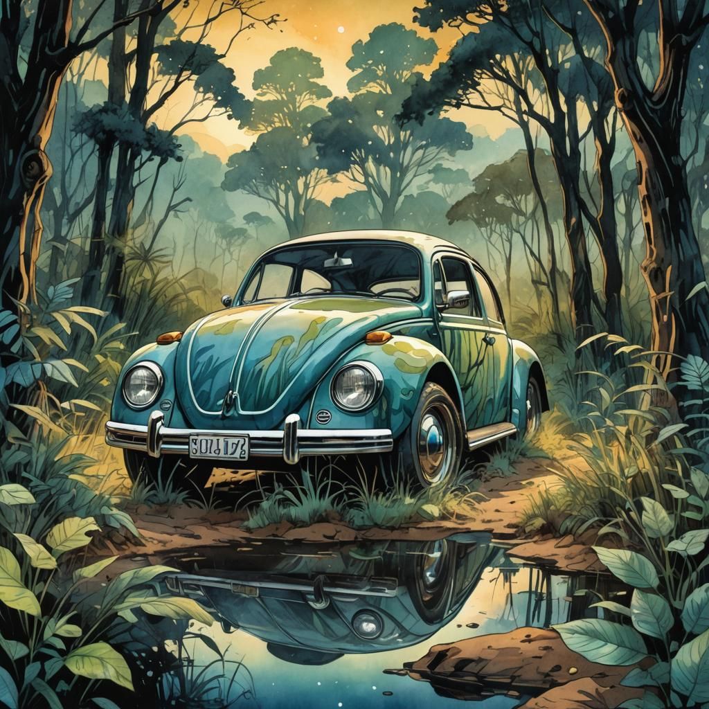 Vibrant Watercolor Beetle in African Bush