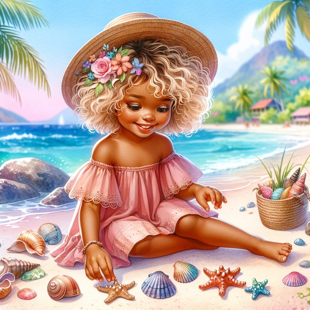 Vibrant Summer Scene in Watercolor-Style Art