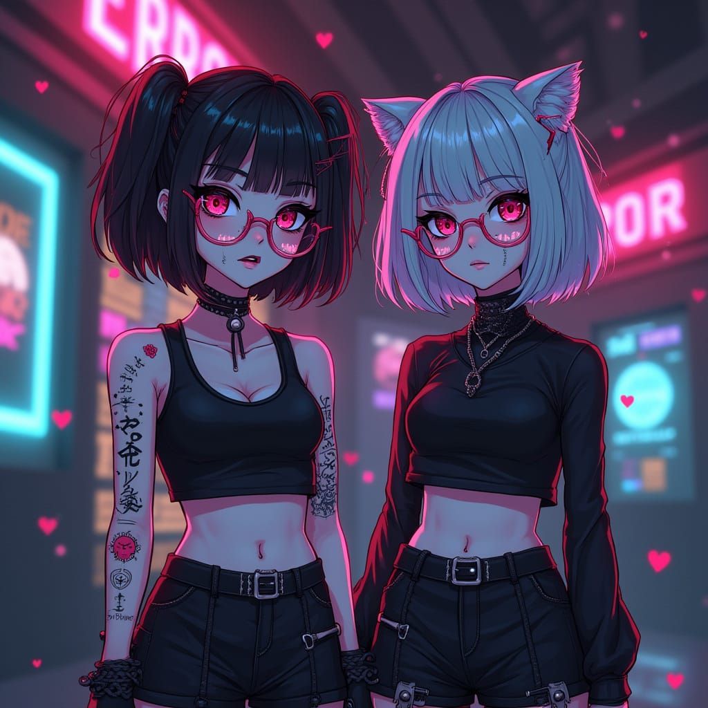 Cyber-Goth Sirens in Neon Darkness