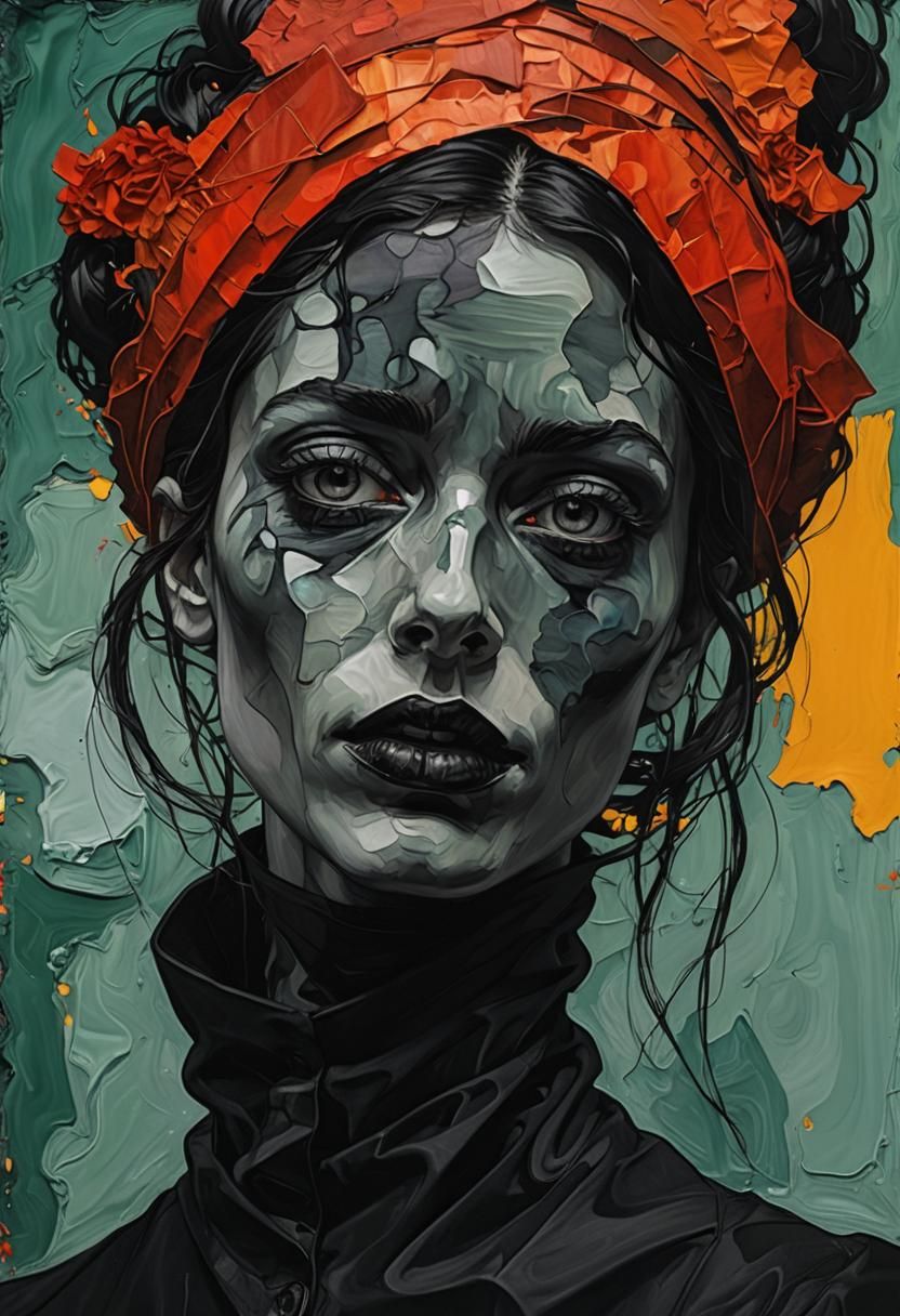 Haunting Gothic Impasto Portrait of a Young Woman in Hyper C...